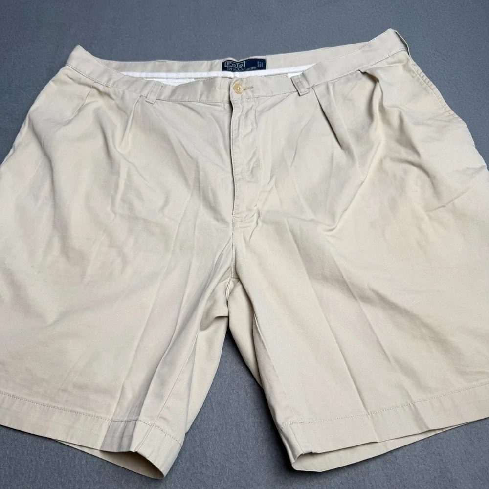 Polo Ralph Lauren Mens Pleated Chino Shorts Tan Beige 100% Cotton Size 40